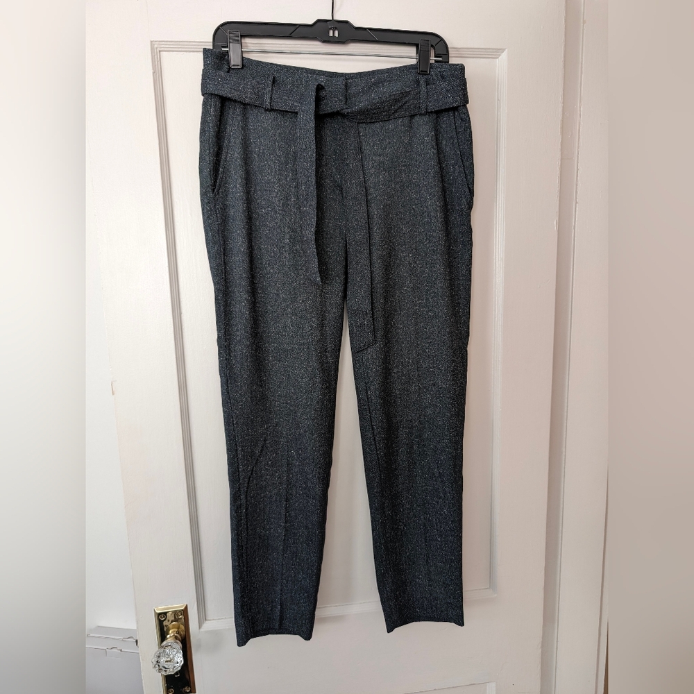 LOFT Crop Pants, Marled Navy, Tie Belt, Size 4